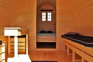 Sleeping bag/double room in a camping pod