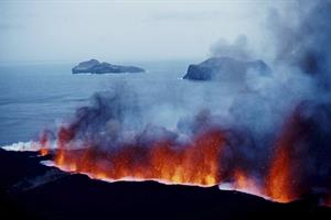 Volcano eruption in Westman Island 1973