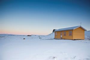 Sunset Cottage at Fossatún in wintertime