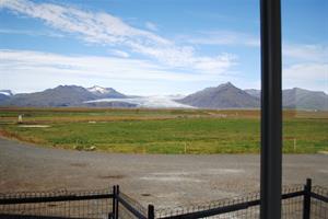 Beautiful view towards Fláajökull Glacier from the restaurant