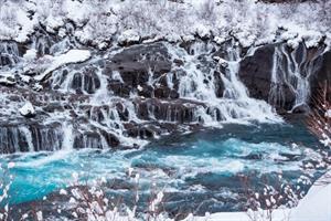 Hraunfossar Falls in Winter